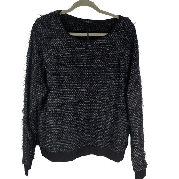 Tibi Womens Black Textured Knit Sweater L designer neutral fun shaggy texture - Picture 1 of 10